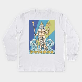 Vintage Retro Poseidon Greek God Kids Long Sleeve T-Shirt